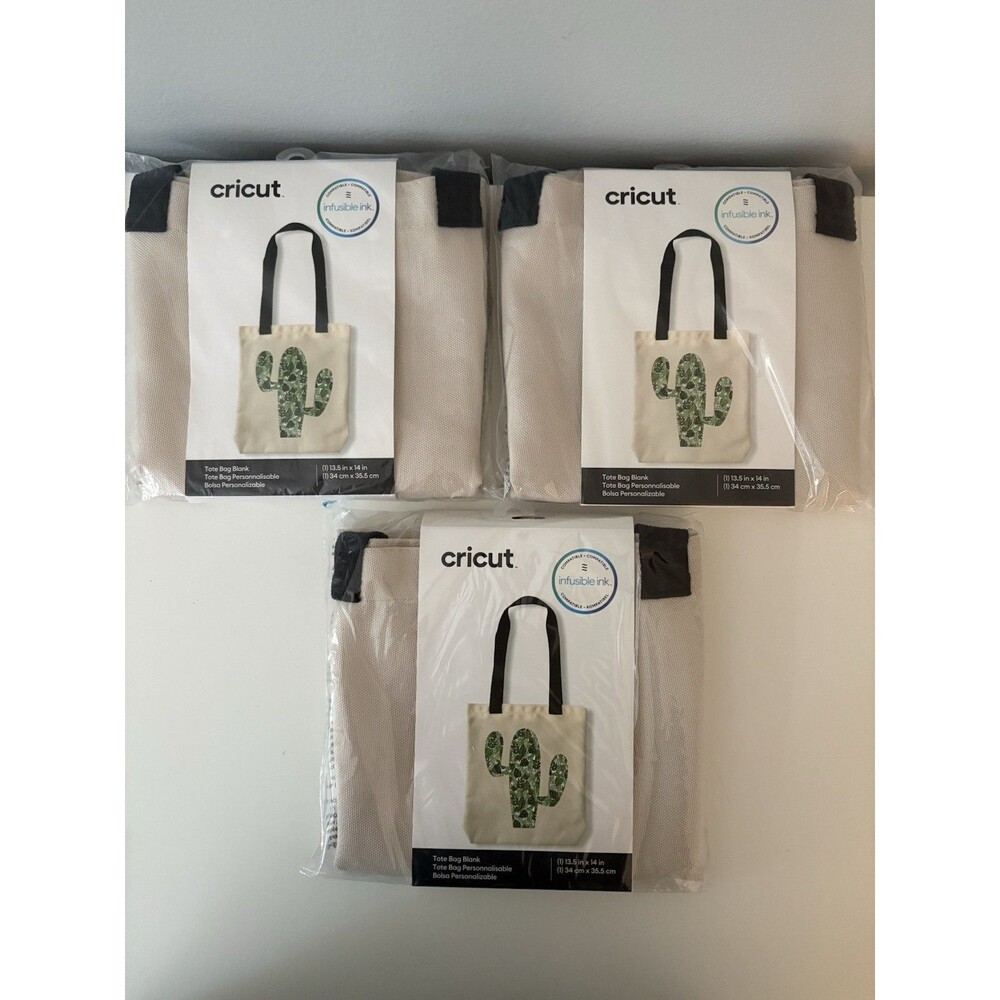 Cricut Tote Bag Blank LOT of 3 INFUSIBLE INK/SUBLIMATION 13.5 in x 14 in New!